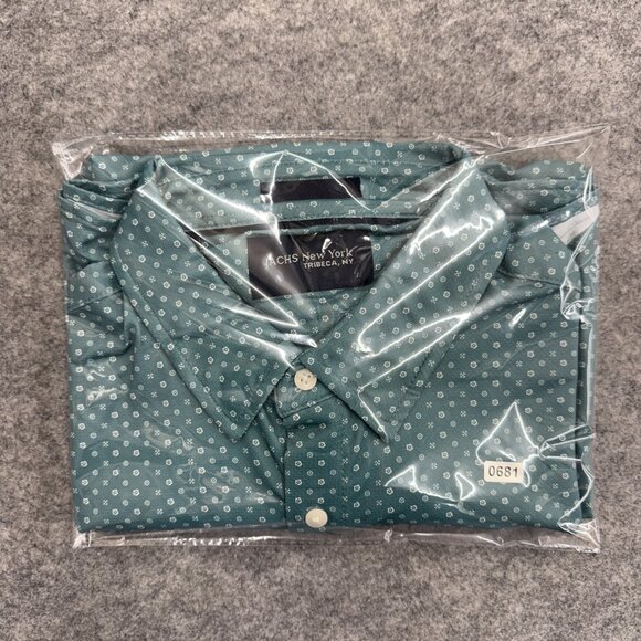 JACHS Men's Button-Up Shirt Casual Everyday Wear, Relaxed, Green Pattern, L NEW - Picture 12 of 12